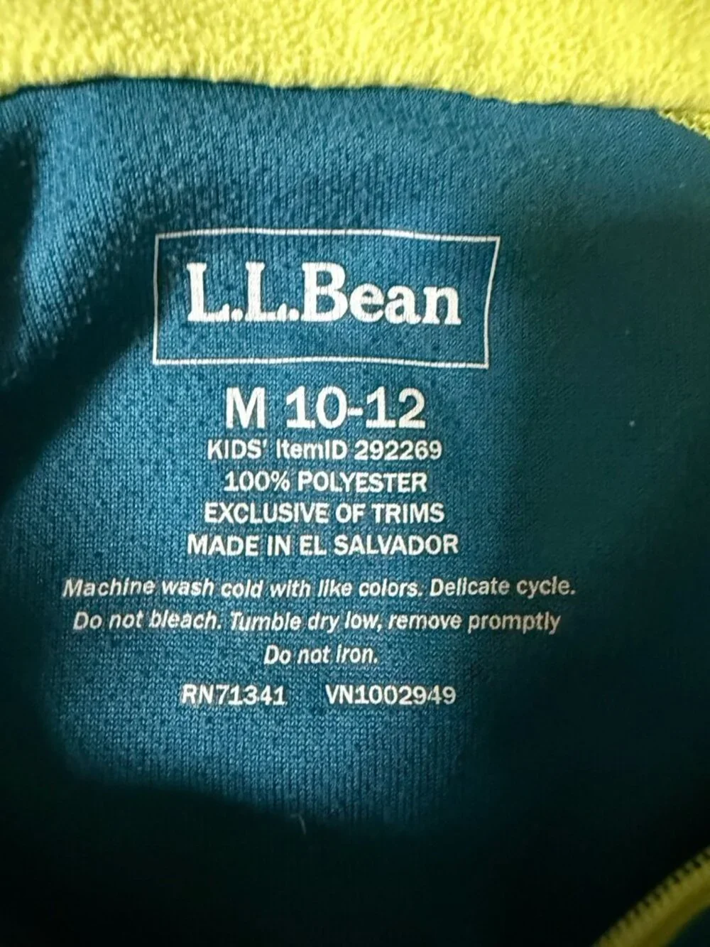 LL Bean Youth Size M Blue Fleece Quarter Zip Pullover Color Block Layering